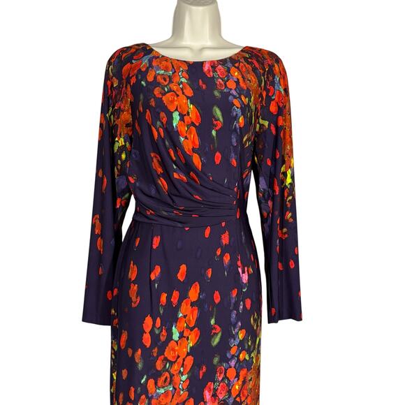 David Meister Faux Wrap Art Print Dress Long Sleeve Event Dinner Date - 6 - Picture 4 of 8